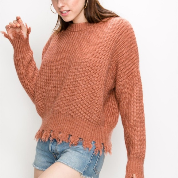 DISTRESSED SWEATER womens fall winter trend clay - Picture 2 of 3